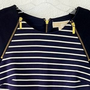 Michael Kors dress navy & white stripes gold zippers NWT